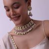 Gold Finish Choker With Pearls And Green Beads