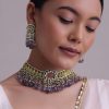 Voilet Toned Gold-Finish Kundan Choker Necklace Set With Colourful Meenakari Work In Mix Metal