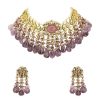 Voilet Toned Gold-Finish Kundan Choker Necklace Set With Colourful Meenakari Work In Mix Metal