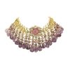 Voilet Toned Gold-Finish Kundan Choker Necklace Set With Colourful Meenakari Work In Mix Metal