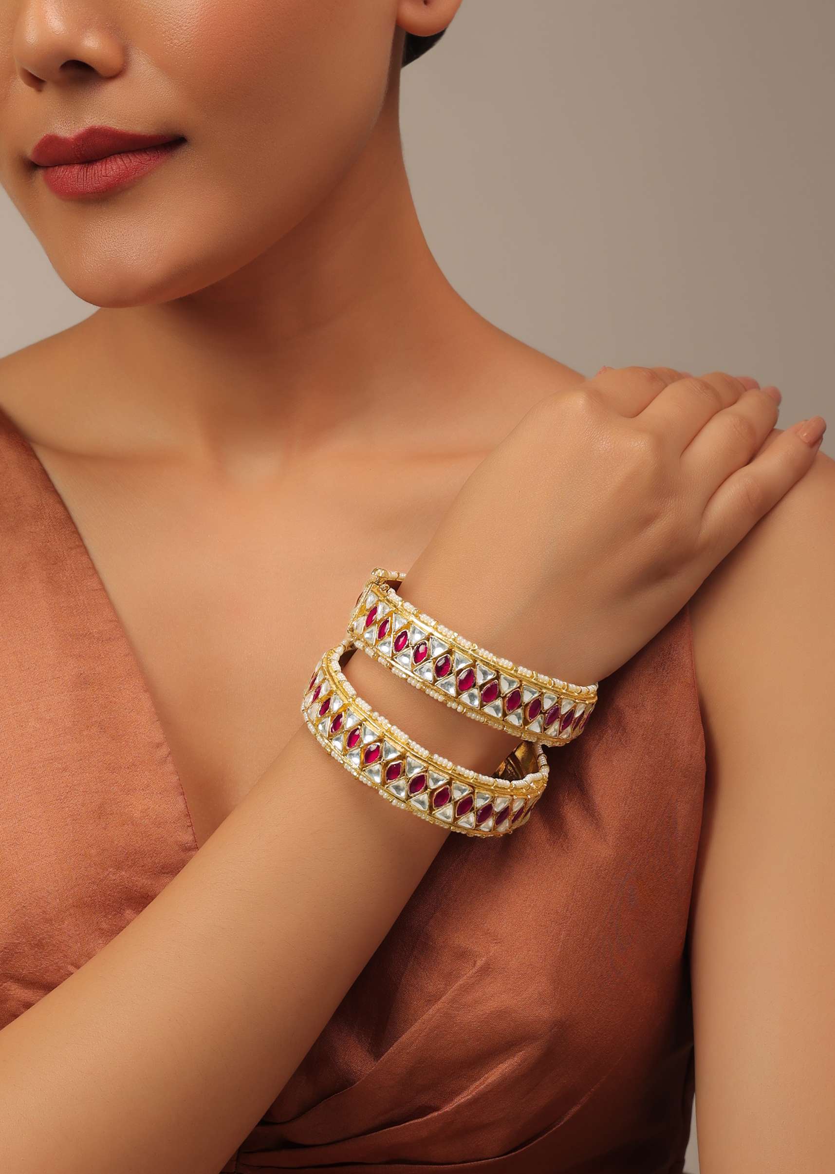 12469-gold-finished-kundan-polki-bangles-1.jpg Gold Finished Kundan Polki Bangles
