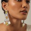 Multicolor Earrings With Champagne Stones And Pearl Drops