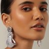 Silver Finish Statement Cocktail Earrings With Zirconia Stones