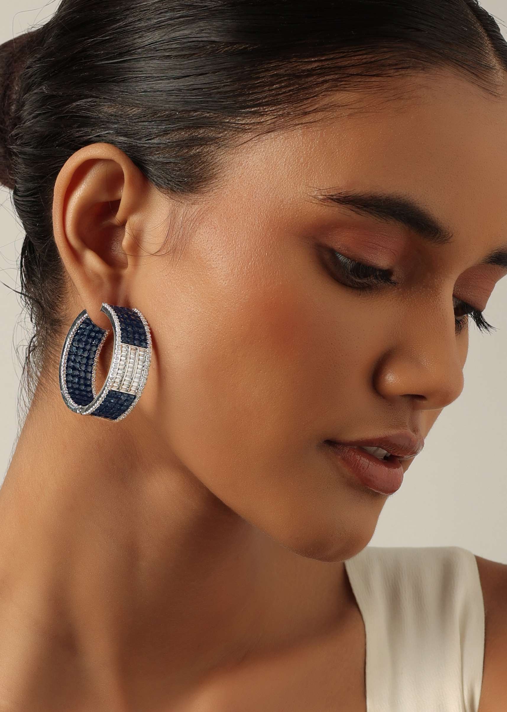 Blue Hoops Embedded With Zirconia Stones