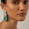 Green Geometric Earrings With Textured Stone