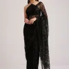 Black Net Saree Heavy Embroidered With Sequins And Stones