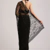 Black Net Saree Heavy Embroidered With Sequins And Stones