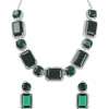 Silver Finish Necklace And Earring Set Studded With Green Synthetic Stones