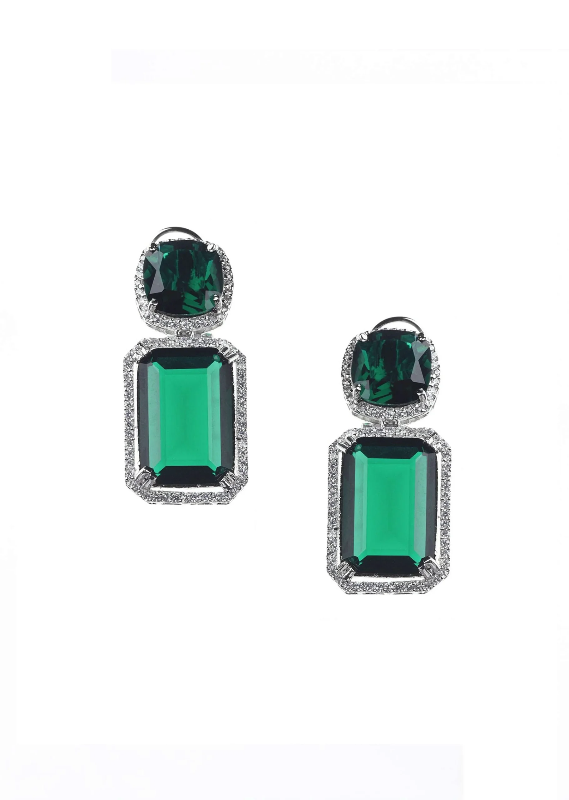 Silver Finish Necklace And Earring Set Studded With Green Synthetic Stones