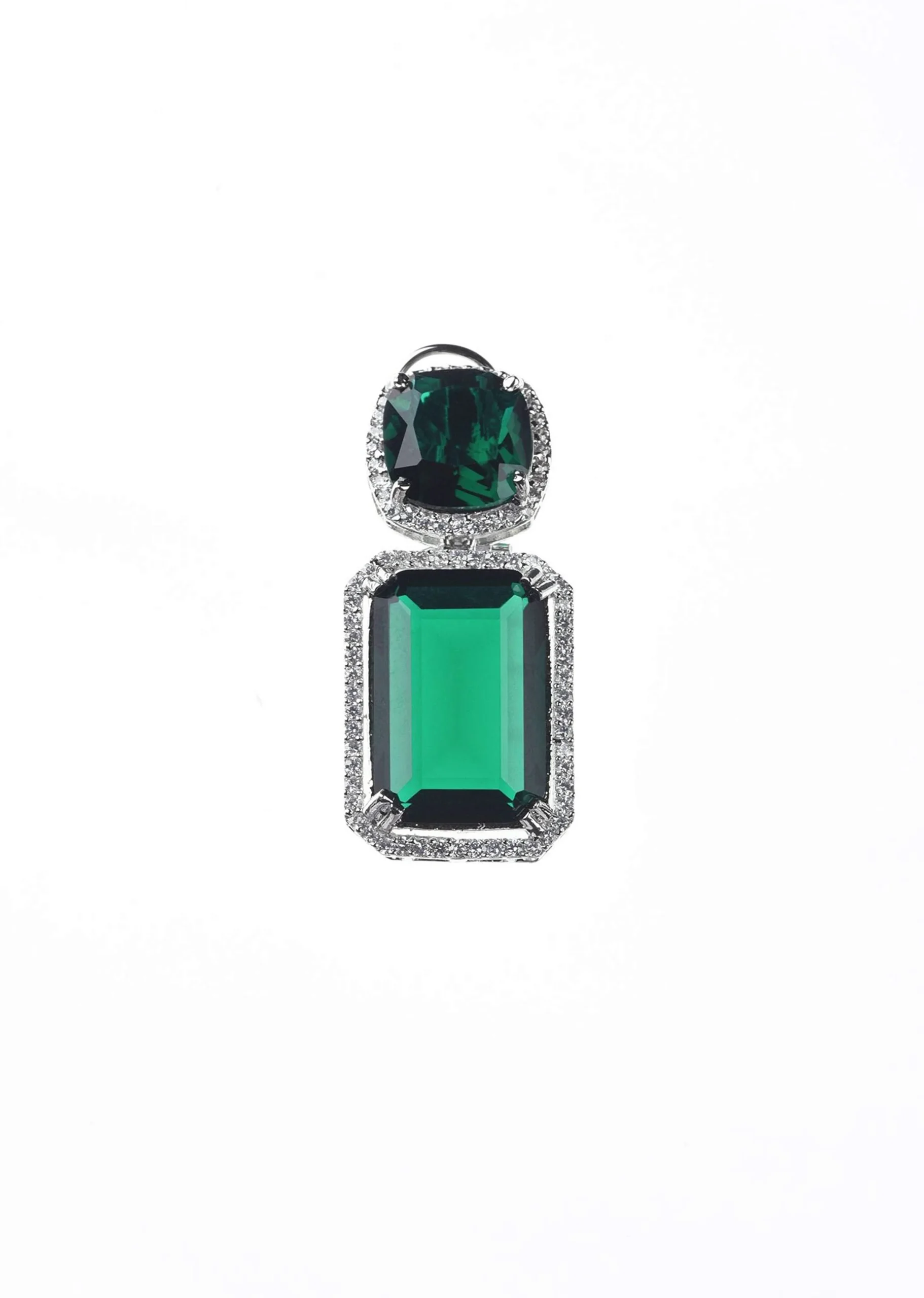 Silver Finish Necklace And Earring Set Studded With Green Synthetic Stones