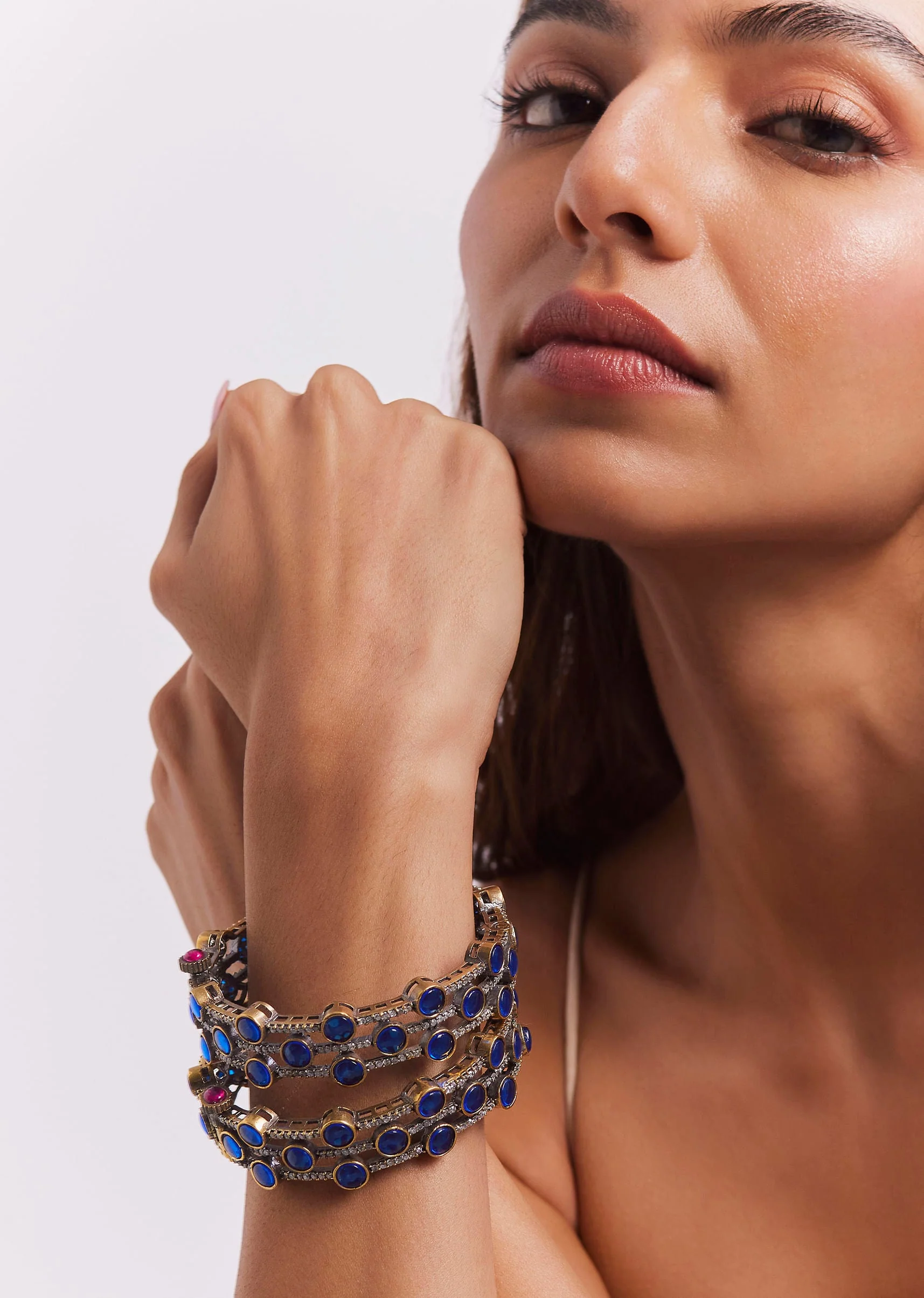 12492-gold-finish-blue-diamond-beaded-bangles-1.webp Gold Finish Blue Diamond Beaded Bangles