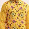Yellow Patola Printed Kurta Jacket Set For Men