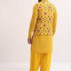 Yellow Patola Printed Kurta Jacket Set For Men