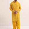 Yellow Patola Printed Kurta Jacket Set For Men