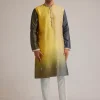 Yellow Ombre Silk Kurta Set With Mirror Work