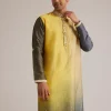 Yellow Ombre Silk Kurta Set With Mirror Work