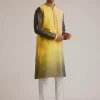 Yellow Ombre Silk Kurta Set With Mirror Work