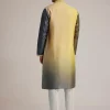 Yellow Ombre Silk Kurta Set With Mirror Work