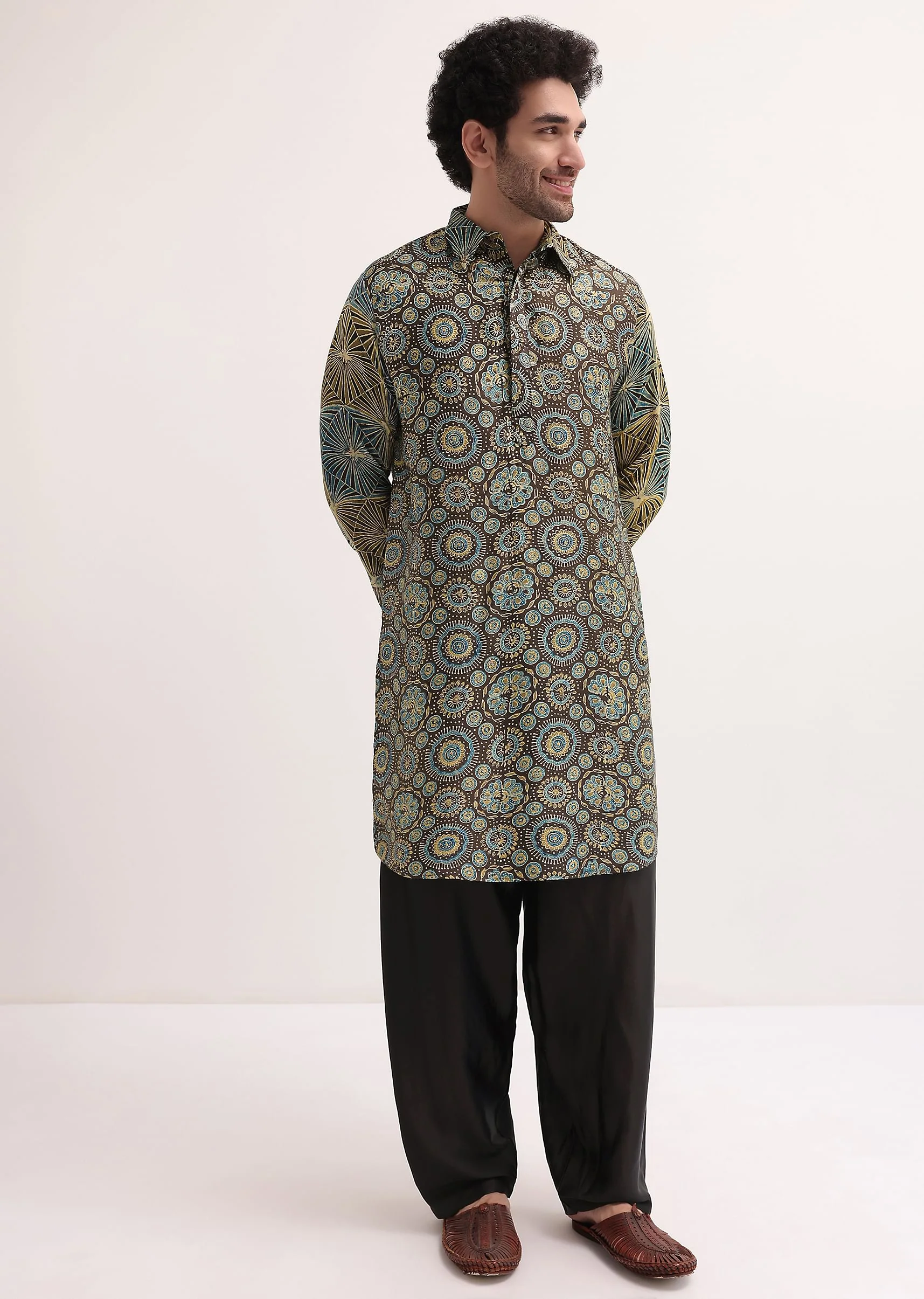 12565-36-36-variation-1.webp Brown Printed Kurta Patiala Set For Men