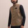 Black And Brown Embroidered Silk Kurta Jacket Set For Men