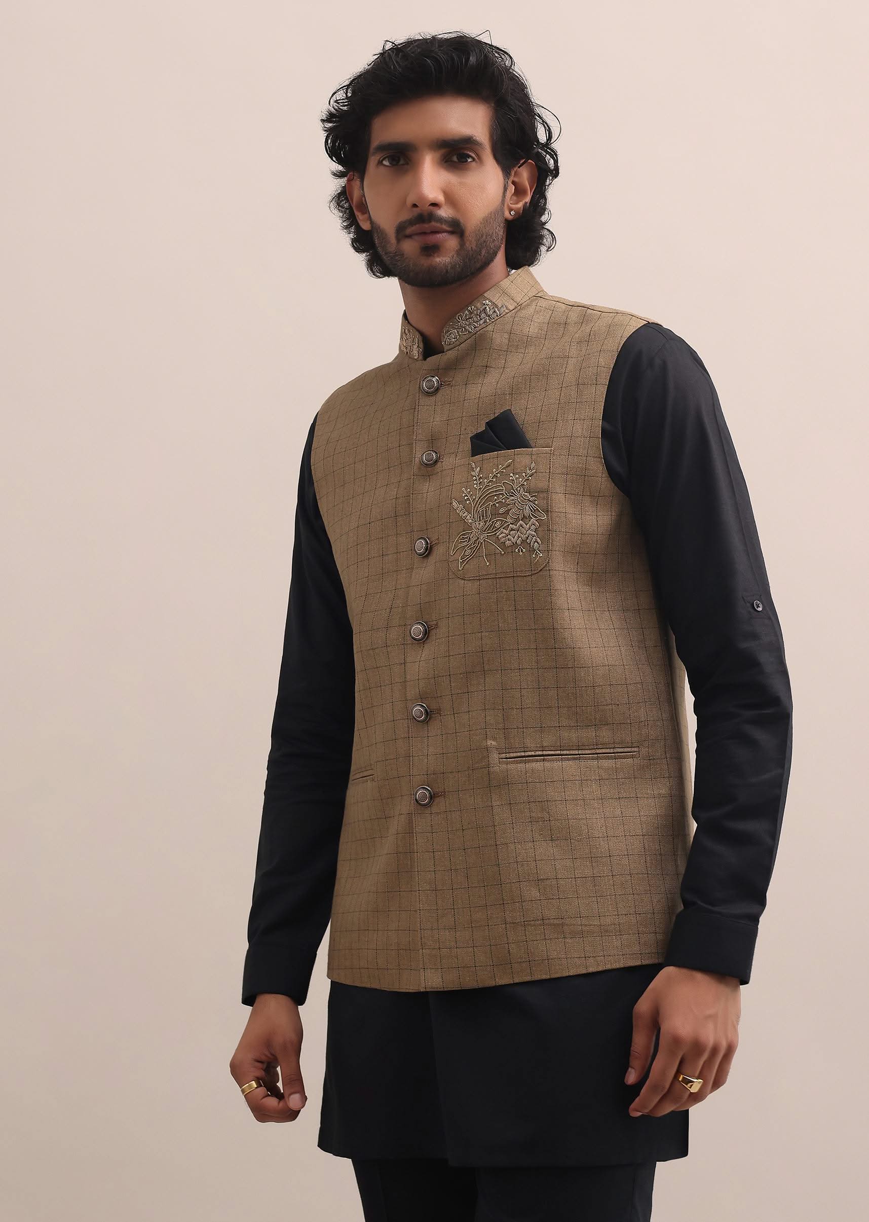 12573-black-and-brown-embroidered-silk-kurta-jacket-set-for-men-1.jpg Black And Brown Embroidered Silk Kurta Jacket Set For Men
