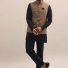 Black And Brown Embroidered Silk Kurta Jacket Set For Men