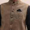 Black And Brown Embroidered Silk Kurta Jacket Set For Men