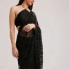 Black Net Saree Heavy Embroidered With Sequins And Stones