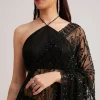 Black Net Saree Heavy Embroidered With Sequins And Stones