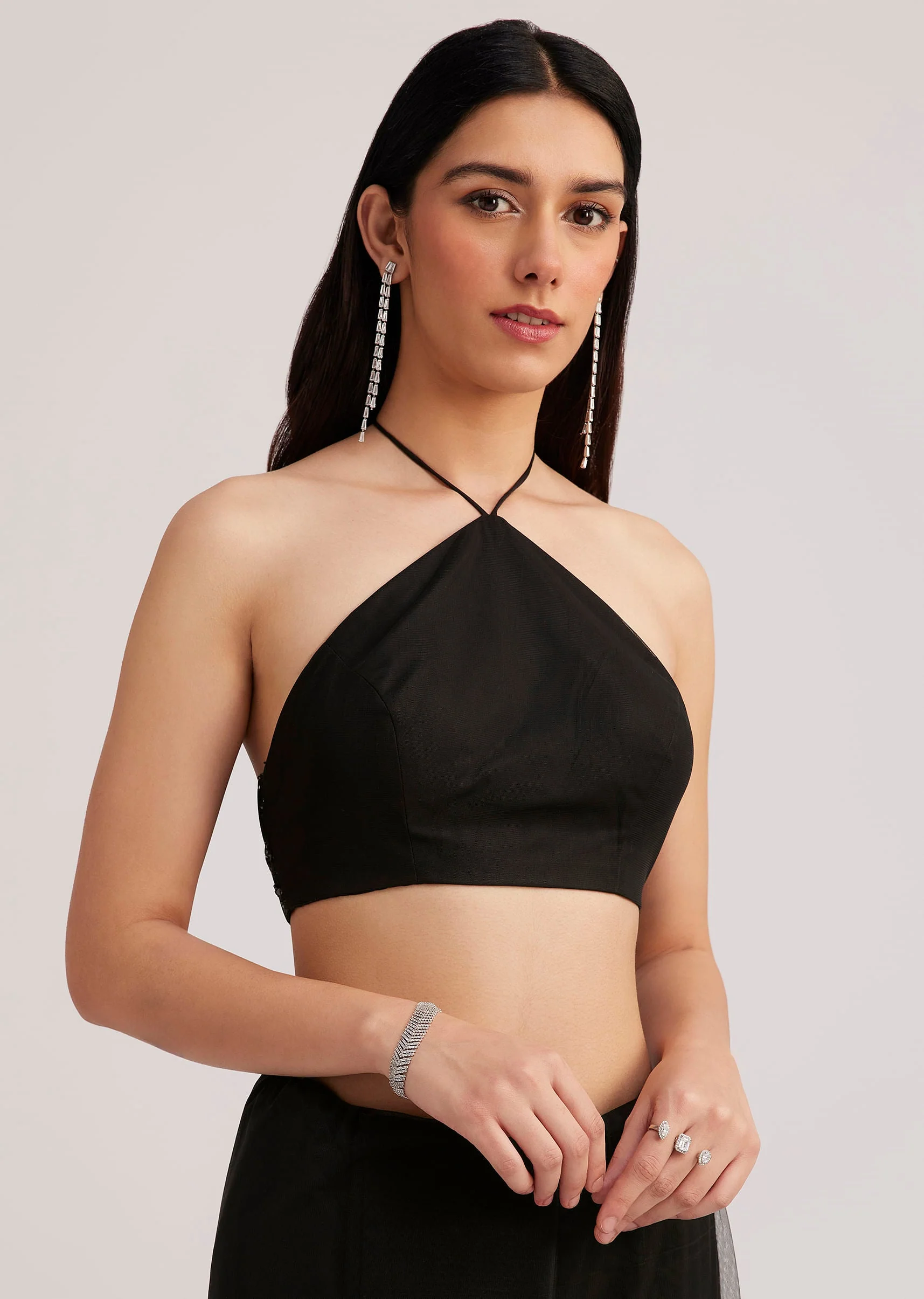 Black Net Saree Heavy Embroidered With Sequins And Stones