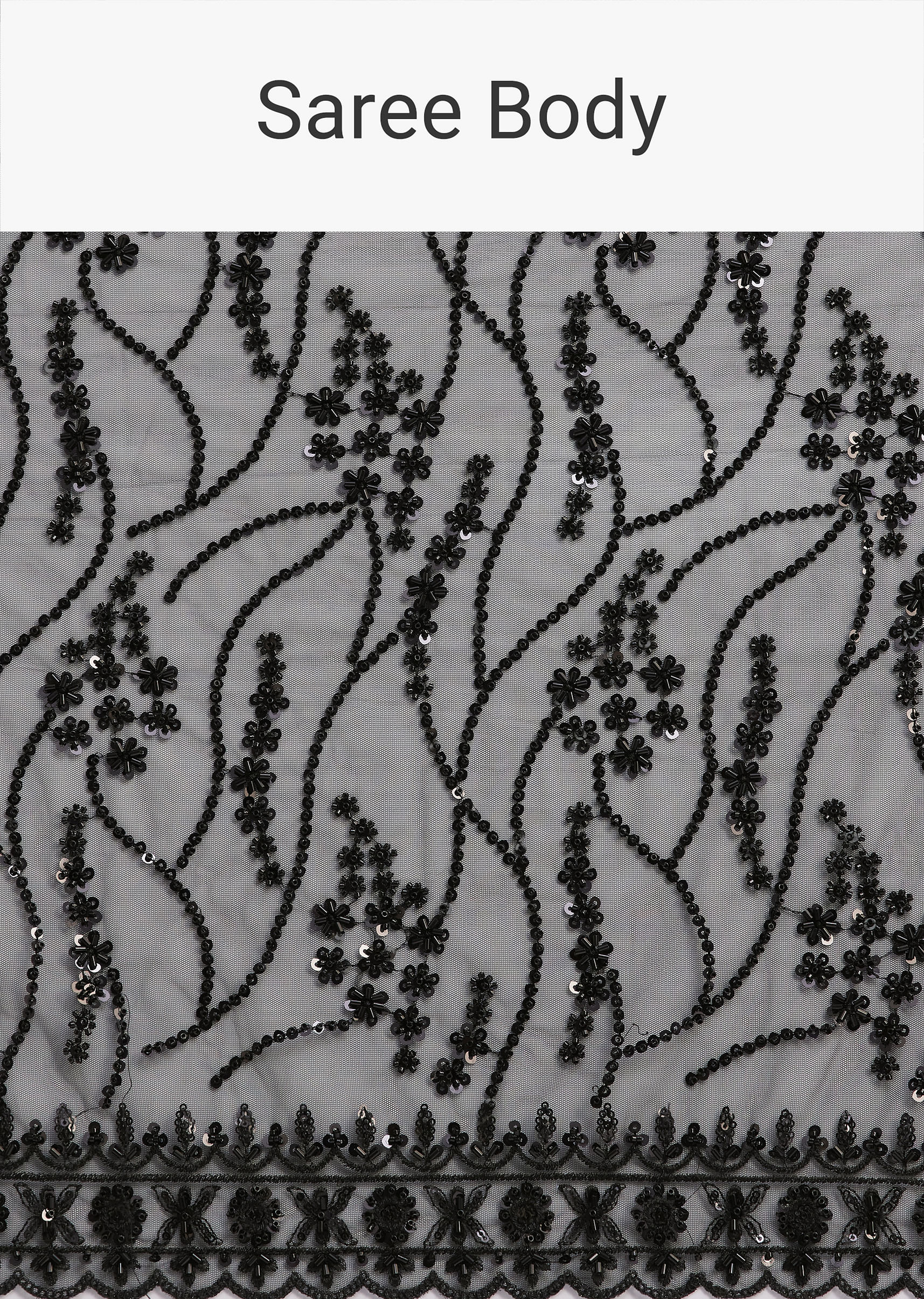 Black Net Saree Heavy Embroidered With Sequins And Stones