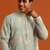 Pista Green Silk Kurta Set With Printed Detail