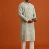 Pista Green Silk Kurta Set With Printed Detail