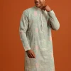 Pista Green Silk Kurta Set With Printed Detail