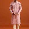 Pink Kurta And Pant Set In Silk With Printed Work