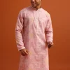 Pink Kurta And Pant Set In Silk With Printed Work
