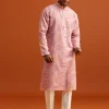 Pink Kurta And Pant Set In Silk With Printed Work