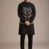 Black Resham Embroidered Jacket And Kurta Set In Silk