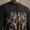 Black Resham Embroidered Jacket And Kurta Set In Silk