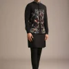 Black Resham Embroidered Jacket And Kurta Set In Silk