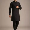Black Resham Embroidered Jacket And Kurta Set In Silk