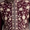 Wine Floral Embroidered Jacket Kurta Set