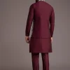 Wine Floral Embroidered Jacket Kurta Set