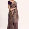 Purple Bandhani Tie Dye Saree With Zari Jaal And Unstitched Blouse
