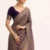 Purple Bandhani Tie Dye Saree With Zari Jaal And Unstitched Blouse