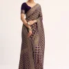 Purple Bandhani Tie Dye Saree With Zari Jaal And Unstitched Blouse