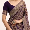 Purple Bandhani Tie Dye Saree With Zari Jaal And Unstitched Blouse