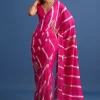 Rani Pink Hand Dyed Lehriya Silk Saree With Gota Patti Work