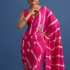 Rani Pink Hand Dyed Lehriya Silk Saree With Gota Patti Work