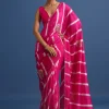 Rani Pink Hand Dyed Lehriya Silk Saree With Gota Patti Work